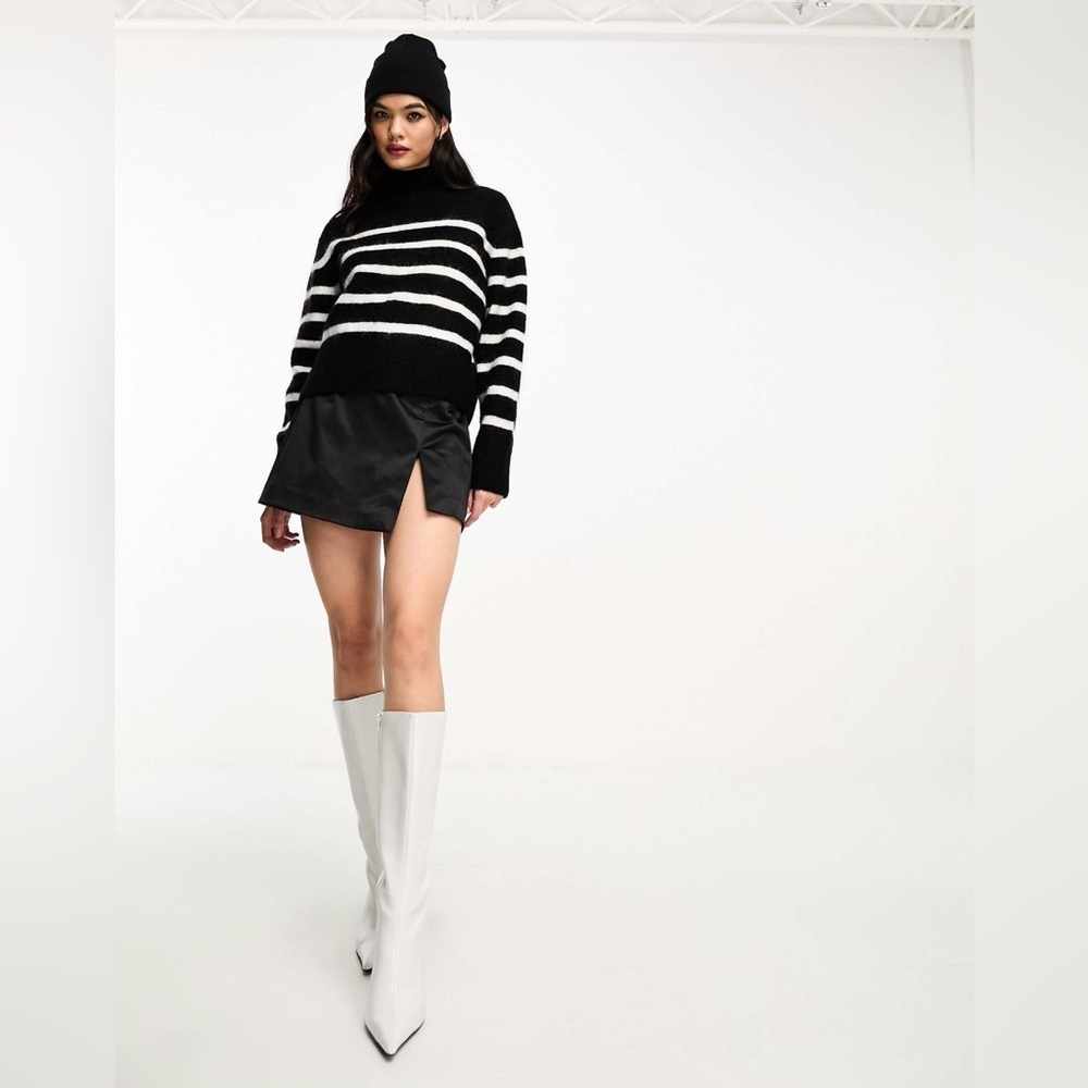 & Other Storie wool and merino sweater in black and white stripe